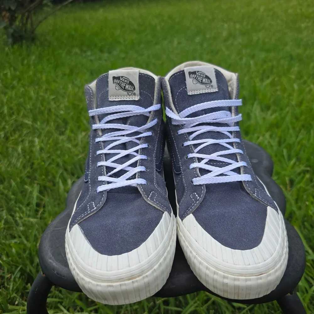 Vans Sk8-Hi Navy Blue Suede High Top Sneakers Ribbed Toe Cap 721454 Mens 6.5 W 8